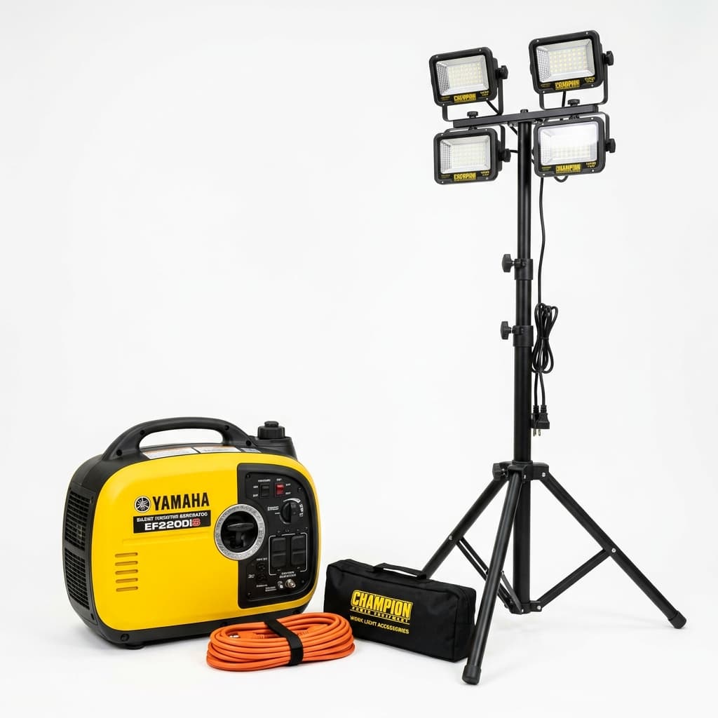 ערכת גנרטור מושתק 3000W + עמוד תאורת LED לאירועים